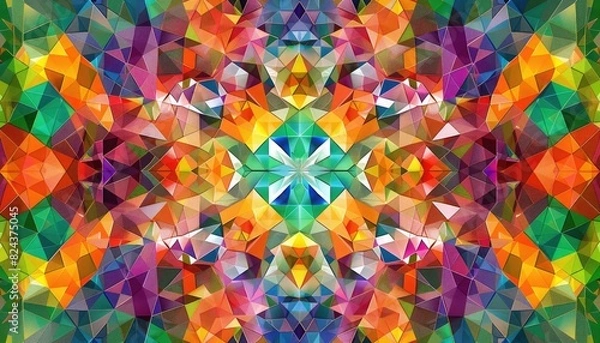 Fototapeta A kaleidoscope of colorful geometric shapes, meticulously arranged in a seamless pattern.