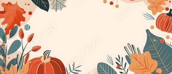 Fototapeta Elegant Autumnal Ornamental Border with Blank Space for Thanksgiving Day Mockup Design