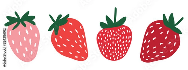 Fototapeta Set of berry strawberry in doodle style, vector illustration. Editable Vector