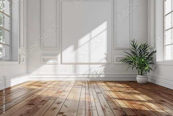Fototapeta Empty bedroom interior background wooden floor created with Generative AI