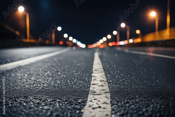 Fototapeta asphalt road leading into the city at night. Selective focus. background