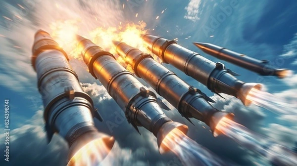 Fototapeta Rocket Missile Fly Into The Space