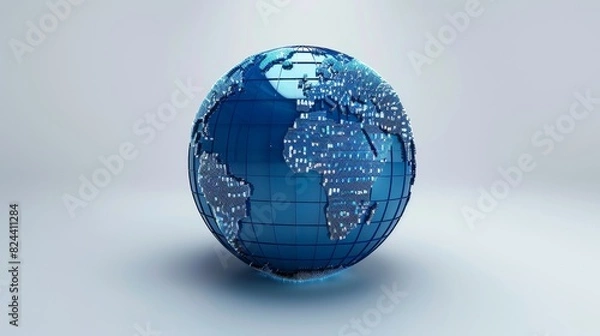 Fototapeta Digital World Map: A 3D vector illustration of a digital globe with rotating continents