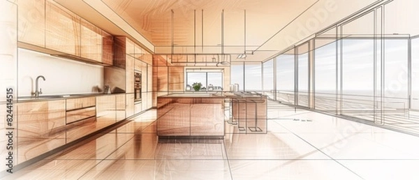 Obraz Modern Kitchen Design Concept Sketch.