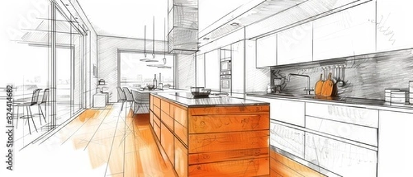 Obraz Modern Kitchen Design Concept Sketch.