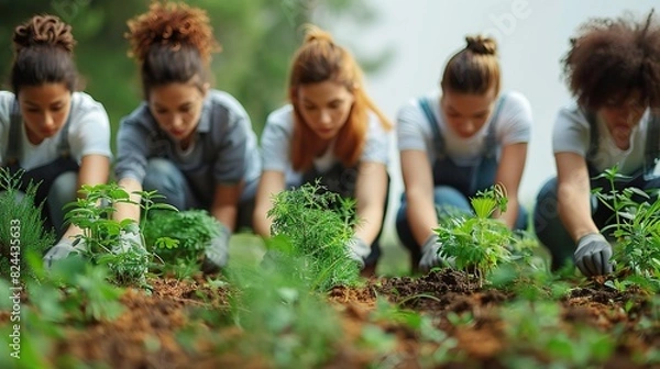 Fototapeta An image of a group of people planting a garden, representing collective effort in growth. image