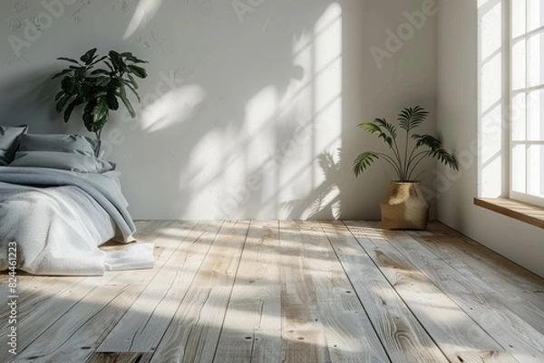 Fototapeta Empty bedroom interior background wooden floor created with Generative AI