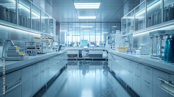 Fototapeta High-tech lab setup featuring automated instruments for scientific research experiments