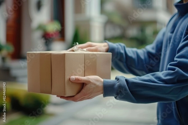 Fototapeta Express delivery personnel and cardboard boxes