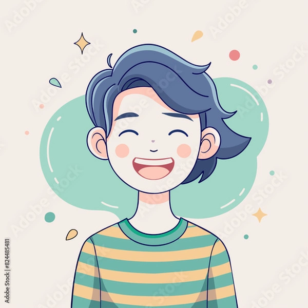 Fototapeta Minimalist person with a laughing expression, crafted in an adorable doodle style, Generative AI