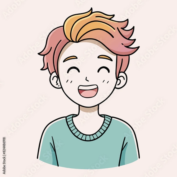 Fototapeta Minimalist person with a laughing expression, crafted in an adorable doodle style, Generative AI