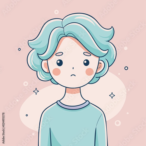 Fototapeta Minimalist person with a sighing expression, crafted in an adorable doodle style, Generative AI