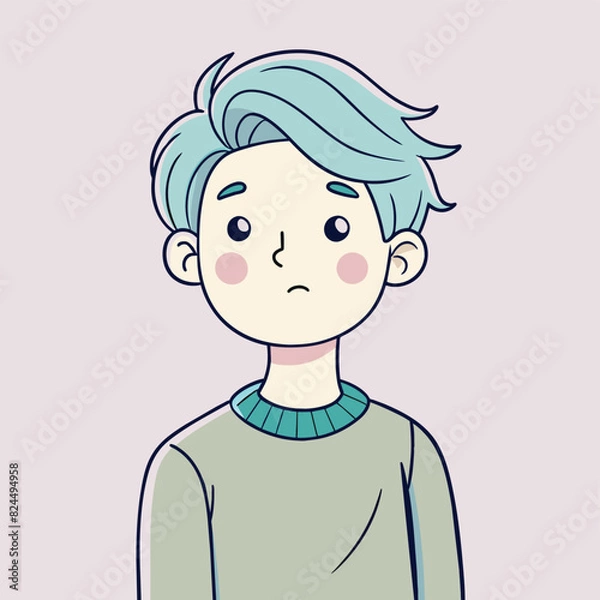 Fototapeta Minimalist person with a sighing expression, crafted in an adorable doodle style, Generative AI