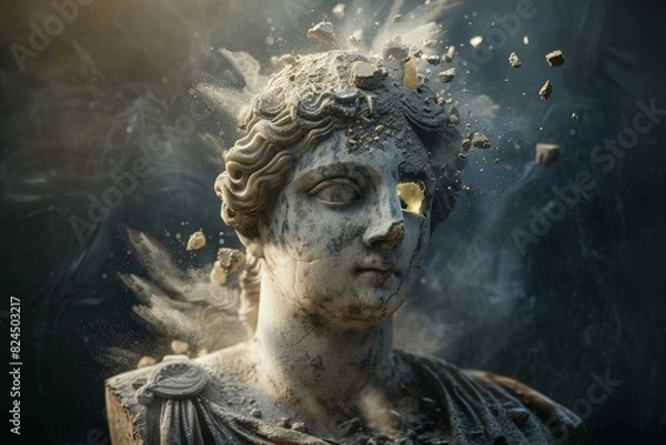 Fototapeta Weathered ancient statue in dramatic lighting