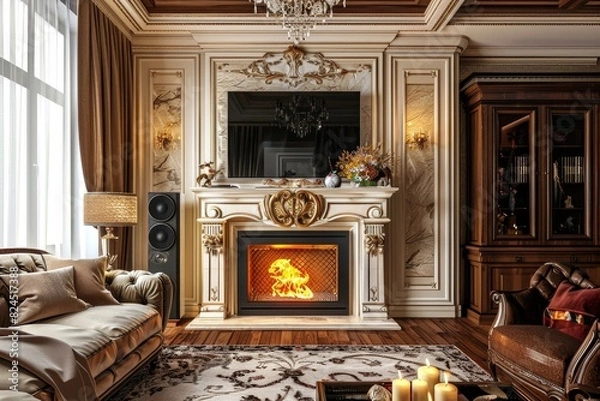 Obraz Classical Fireplace Interior