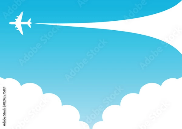 Obraz フレーム　夏　空　青空　飛行機　雲　旅行　トラベル　イメージ　コピースペース　枠　背景　イラスト素材