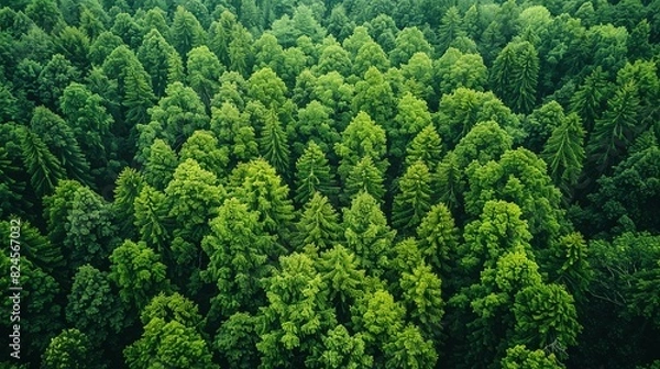 Fototapeta Environmental conservation concept, A dense forest canopy viewed from above, underscoring the significance of preserving forest ecosystems. Realistic Photo,