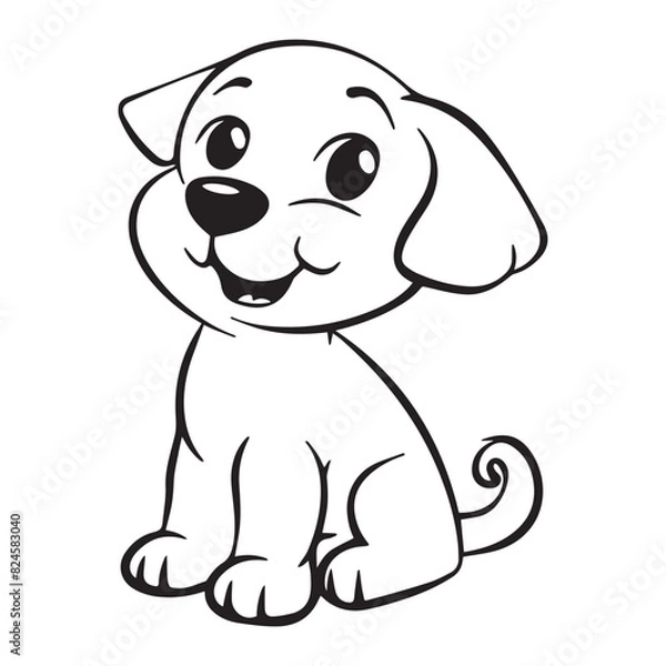 Fototapeta Simple and minimalistic cartoon dog icon, black vector illustrations on white background