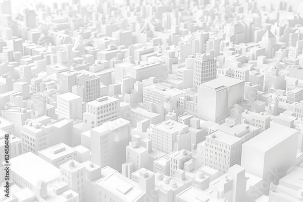 Fototapeta A highly detailed 3D model of a cityscape in pristine white, showcasing buildings, streets, and infrastructure with intricate precision