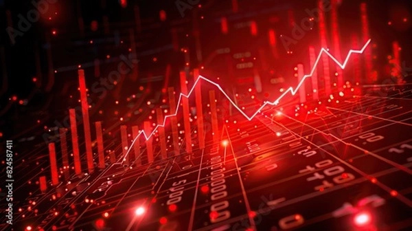 Fototapeta Financial charts for business reports, stock prices and investments are red as a loss warning symbol