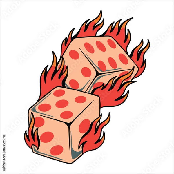 Obraz flaming dice tattoo vector design