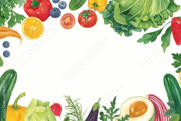 Fototapeta Vegan Illustration Greeting Card Background, Text Space, Generative AI