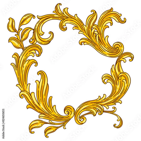 Fototapeta Floral frame in baroque style. Decorative curling plant.