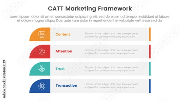 Fototapeta catt marketing framework infographic 4 point stage template with long rectangle box vertical stack for slide presentation
