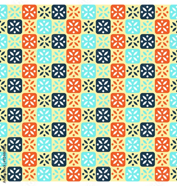 Fototapeta Seamless retro abstract pattern with flowers