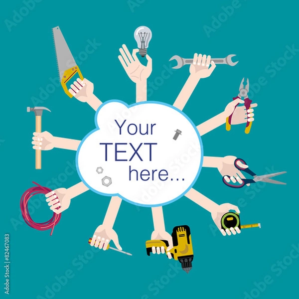 Obraz set of 12 construction tools in round flat illustration