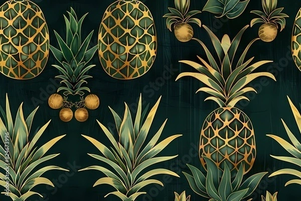 Fototapeta Low key seamless pattern with pineapple fruits 