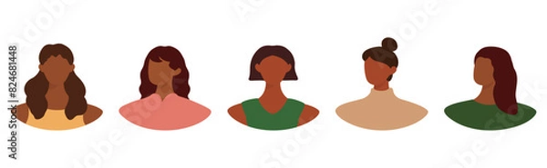 Fototapeta Collection of different female avatars without a face. User icons with black women. Modern vector illustration.