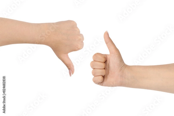 Obraz Two hands isolated on transparent background, choice concept