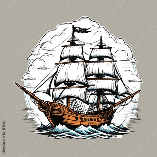 Obraz Vintage Pirate Ship Illustration