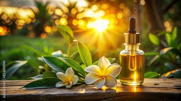 Obraz Spa oils in bottles on sunset