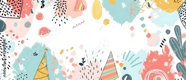 Fototapeta Vibrant Carnival Inspired Doodle Pattern with Blank Space for Message or Mockup Design