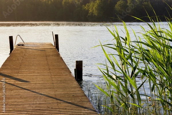 Obraz Lake and pier at summer morning
