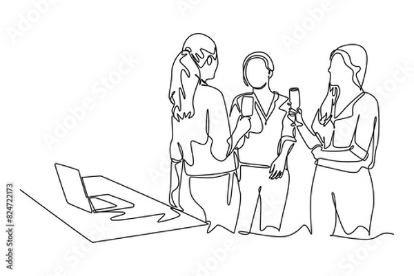 Fototapeta Gathering employees Concept. Single line draw design vector graphic illustration.