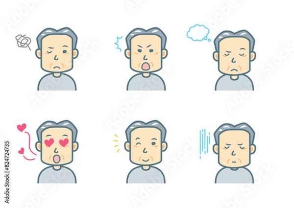 Obraz 色々な表情をする男性のイラストセット