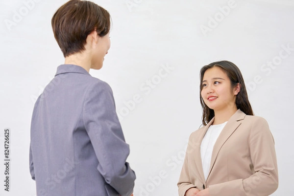 Fototapeta 会話するビジネスウーマン　白背景