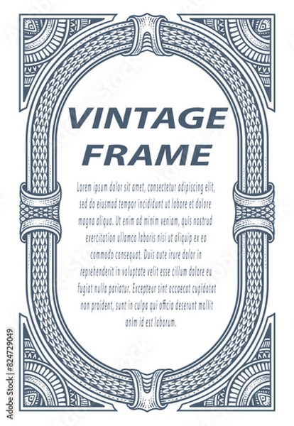 Fototapeta Vintage border frame engraving with antique ornament pattern - Vector Eps 10
