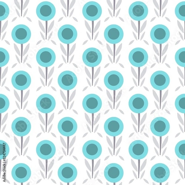 Fototapeta seamless pattern with blue sky flowers and white background