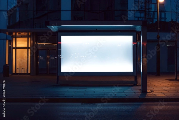 Fototapeta Digital screen billboard mockup on the bus stop station, blank space to display your advertising or branding campaign