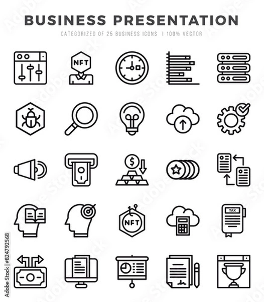Fototapeta Set of Business Presentation Icons. Simple line art style icons pack.