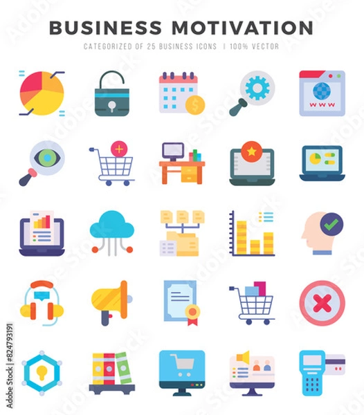 Fototapeta BUSINESS MOTIVATION Icons Pack. Flat icons set. Flat icon collection set. Simple vector icons.