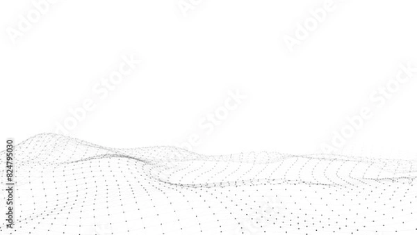 Fototapeta Futuristic technology wave. Digital cyberspace. Abstract vector wave with moving particles. Big data analytics.