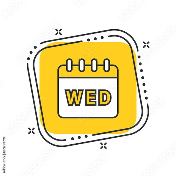 Fototapeta Cartoon days of the week icon vector illustration. Wednesday on isolated yellow square background. Event sign concept.
