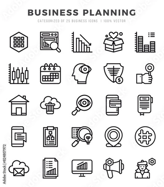 Fototapeta Business Planning Lineal icons collection. 25 icon set in a Lineal design.