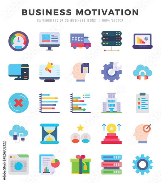 Fototapeta BUSINESS MOTIVATION icons Pack. Flat icons set. BUSINESS MOTIVATION collection set. Simple vector icons.