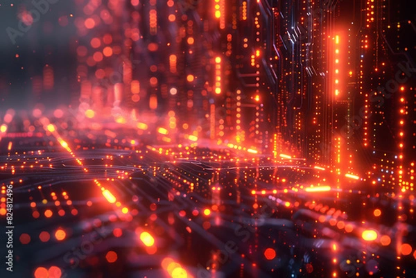 Fototapeta An intricate abstract design featuring interconnected circuit patterns in vibrant colors, symbolizing modern technology and digital innovation